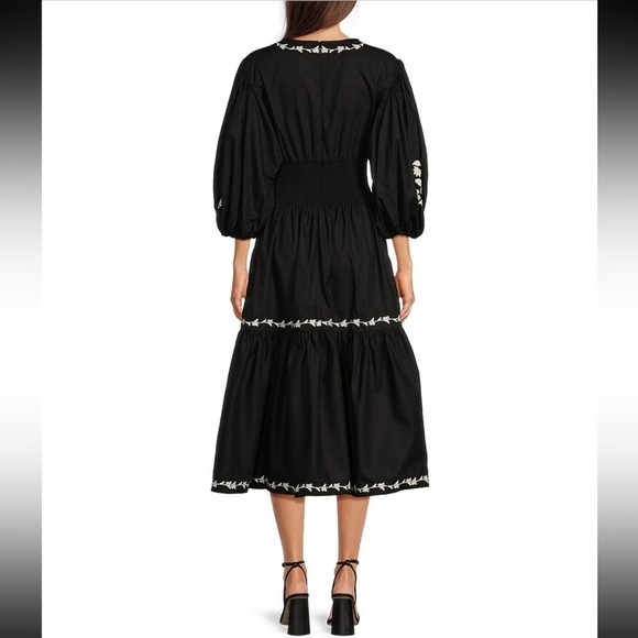Fanm Mon Sundial Embroidered Short Sleeve Midi Dress Black/White NWT Sz Small - Picture 2 of 11